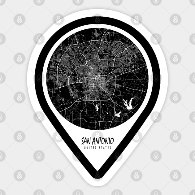 San Antonio, Texas, USA City Map - Travel Pin Sticker by deMAP Studio